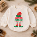 Santa OMG I Know Him Baby Christmas Romper, Funny Santa Toddler Romper, Elf Christmas Outfit, Cute Holiday Baby Romper — product view 1