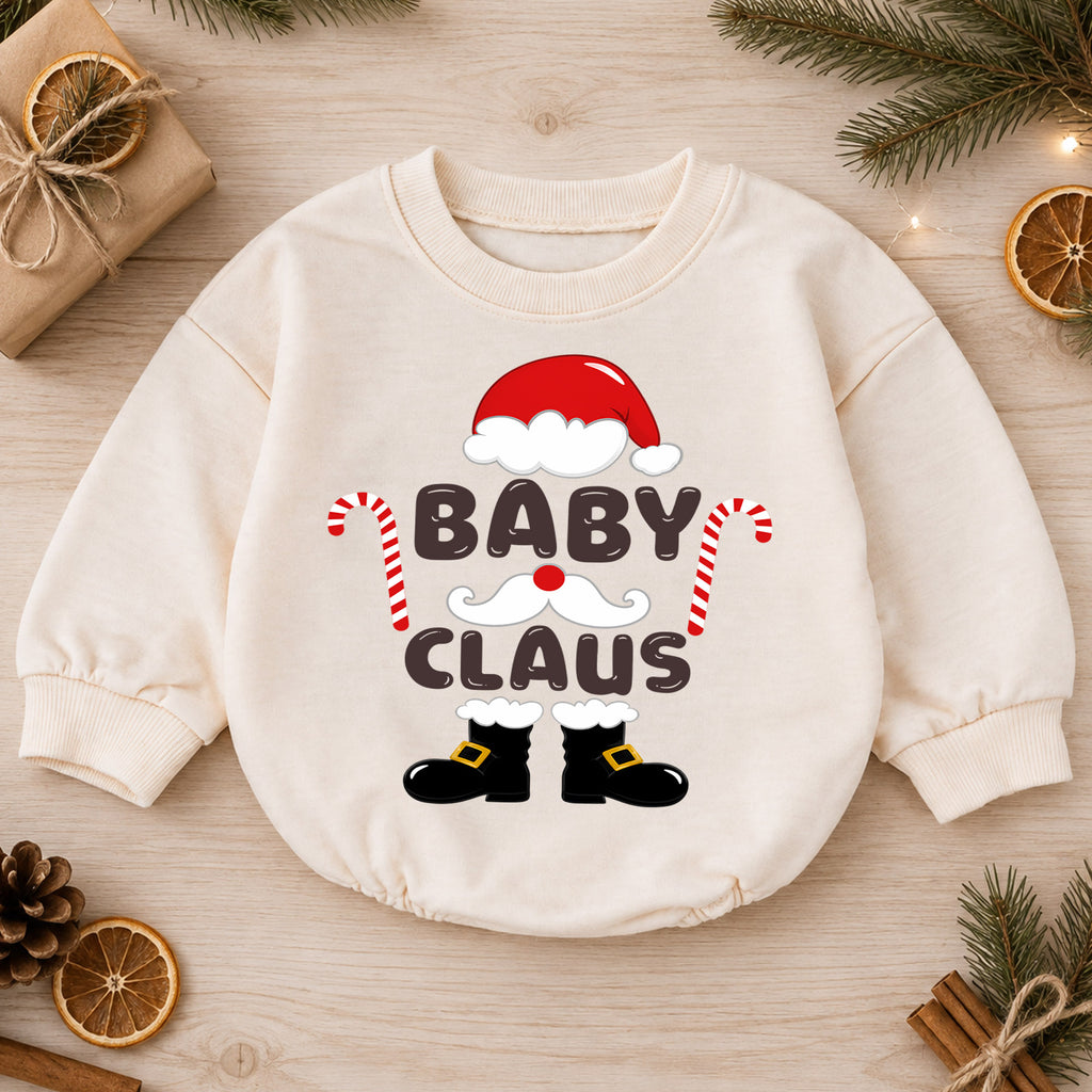 Baby Claus Christmas Romper, Cute Santa Baby Romper, Toddler Holiday Outfit, Baby Xmas Gift, Christmas Photo Romper — product view 1