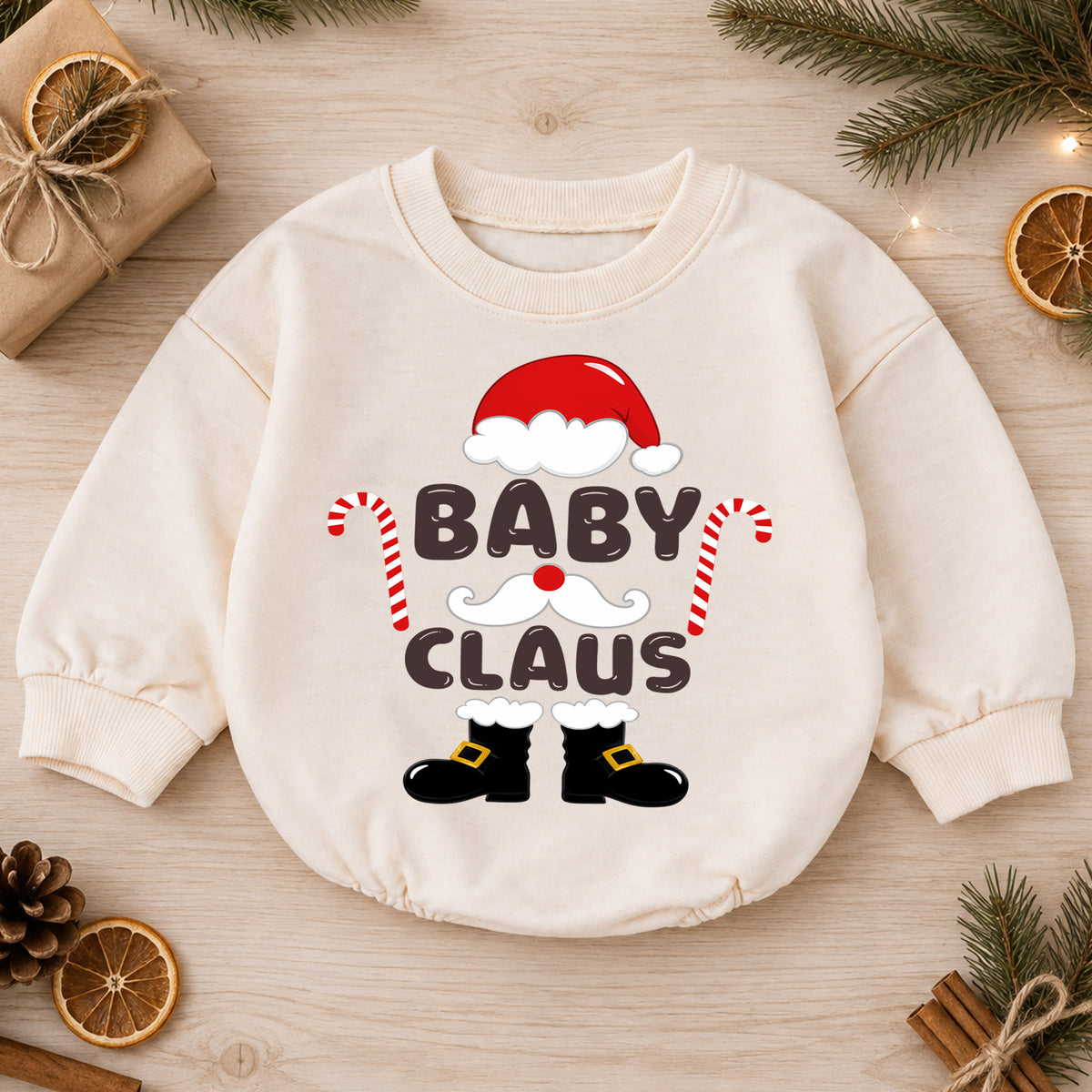Baby Claus Christmas Romper, Cute Santa Baby Romper, Toddler Holiday Outfit, Baby Xmas Gift, Christmas Photo Romper — product view 1