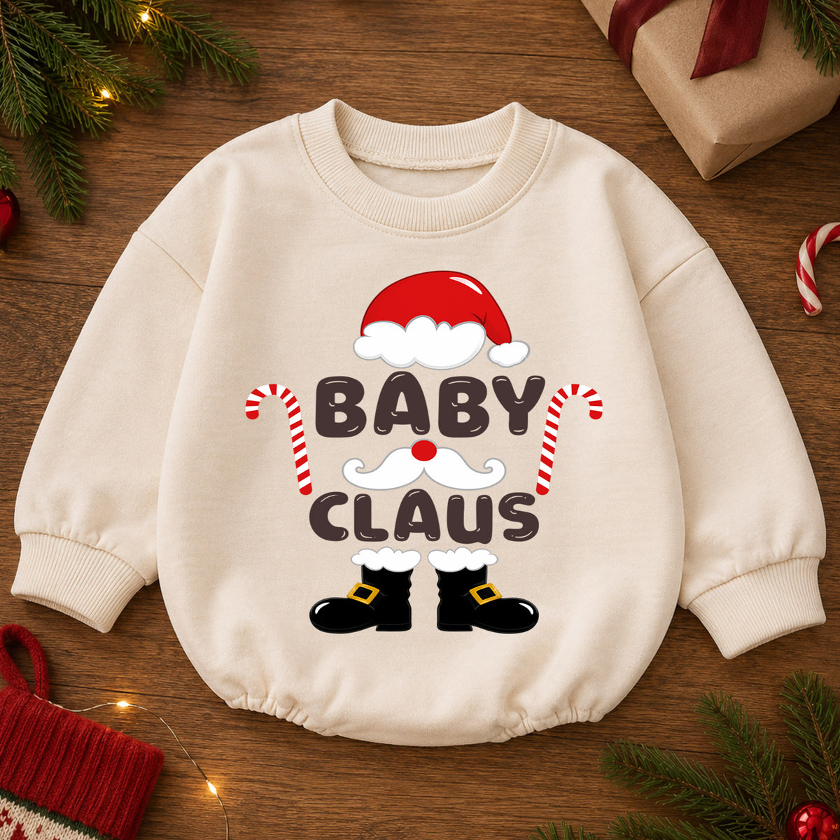 Baby Claus Christmas Romper, Cute Santa Baby Romper, Toddler Holiday Outfit, Baby Xmas Gift, Christmas Photo Romper — product view 2