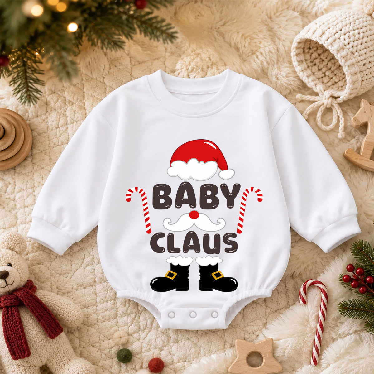 Baby Claus Christmas Romper, Cute Santa Baby Romper, Toddler Holiday Outfit, Baby Xmas Gift, Christmas Photo Romper — product view 3