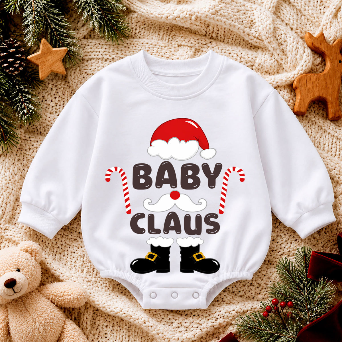 Baby Claus Christmas Romper, Cute Santa Baby Romper, Toddler Holiday Outfit, Baby Xmas Gift, Christmas Photo Romper — product view 4