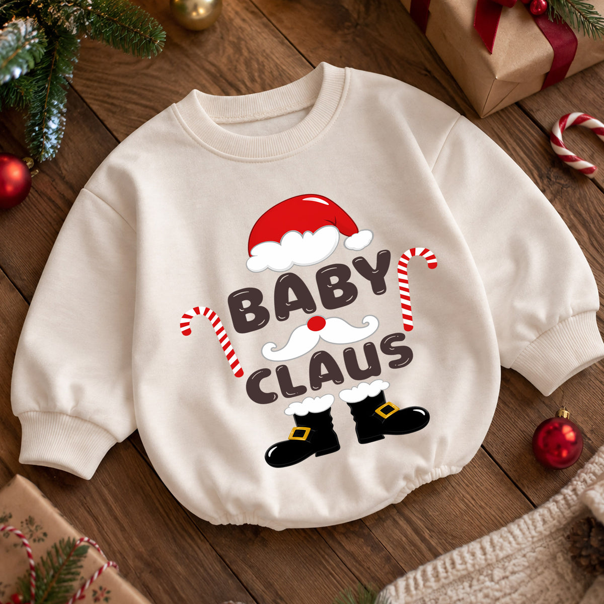 Baby Claus Christmas Romper, Cute Santa Baby Romper, Toddler Holiday Outfit, Baby Xmas Gift, Christmas Photo Romper — product view 5
