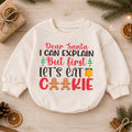 Dear Santa I Can Explain Baby Romper, Lets Eat Cookies Christmas Romper, Funny Toddler Holiday Outfit, Gingerbread Xmas Gift — product view 1