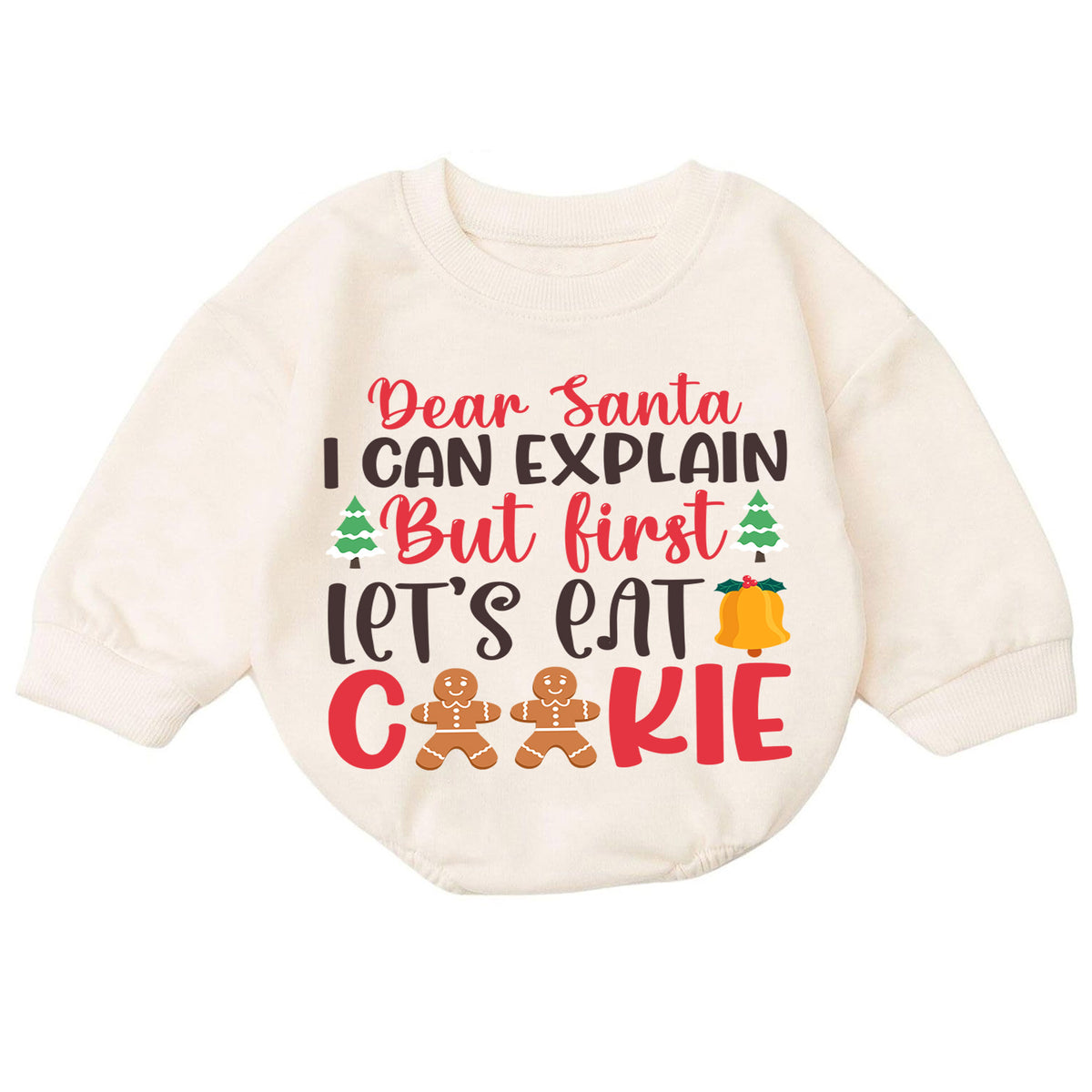 Dear Santa I Can Explain Baby Romper, Lets Eat Cookies Christmas Romper, Funny Toddler Holiday Outfit, Gingerbread Xmas Gift — product view 7