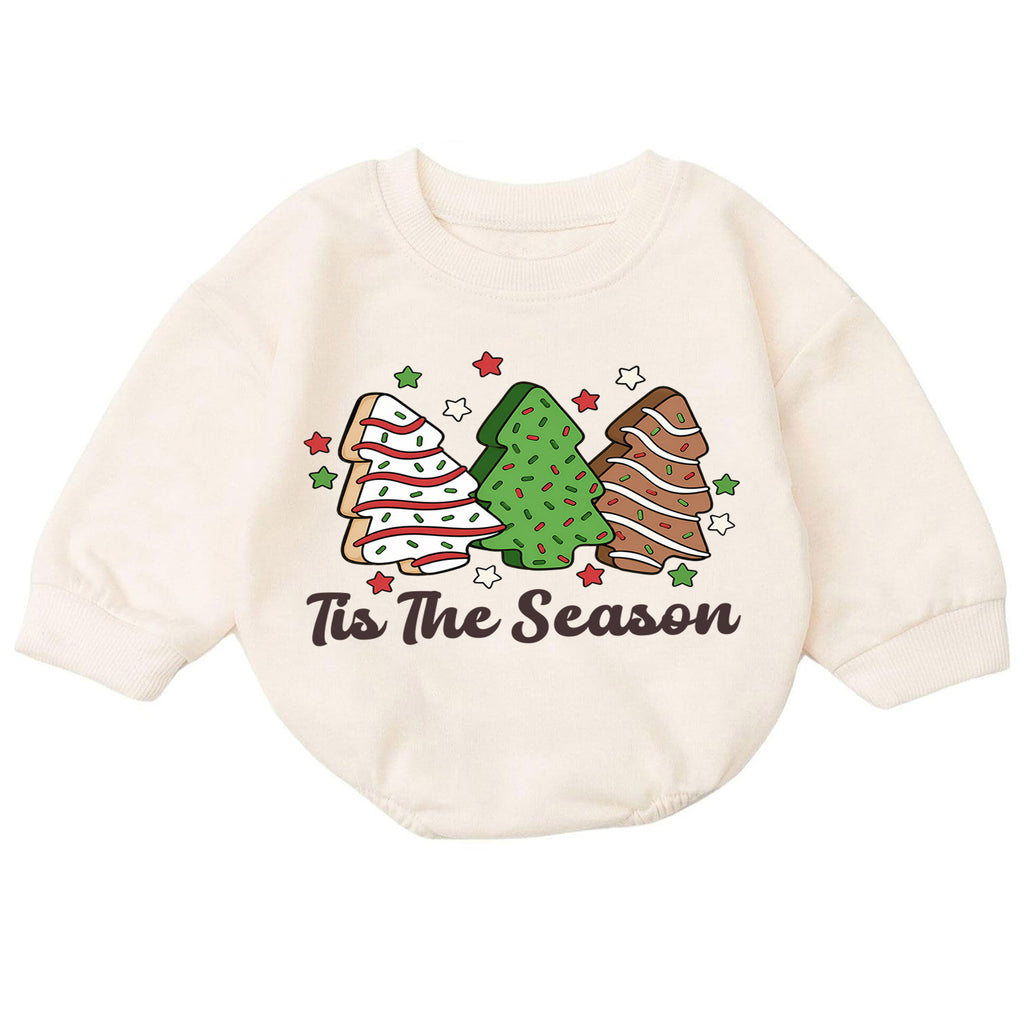 Tis the Season Christmas Cookie Baby Romper, Tree Cookie Holiday Romper, Toddler Xmas Outfit, Baking Christmas Gift — product view 7