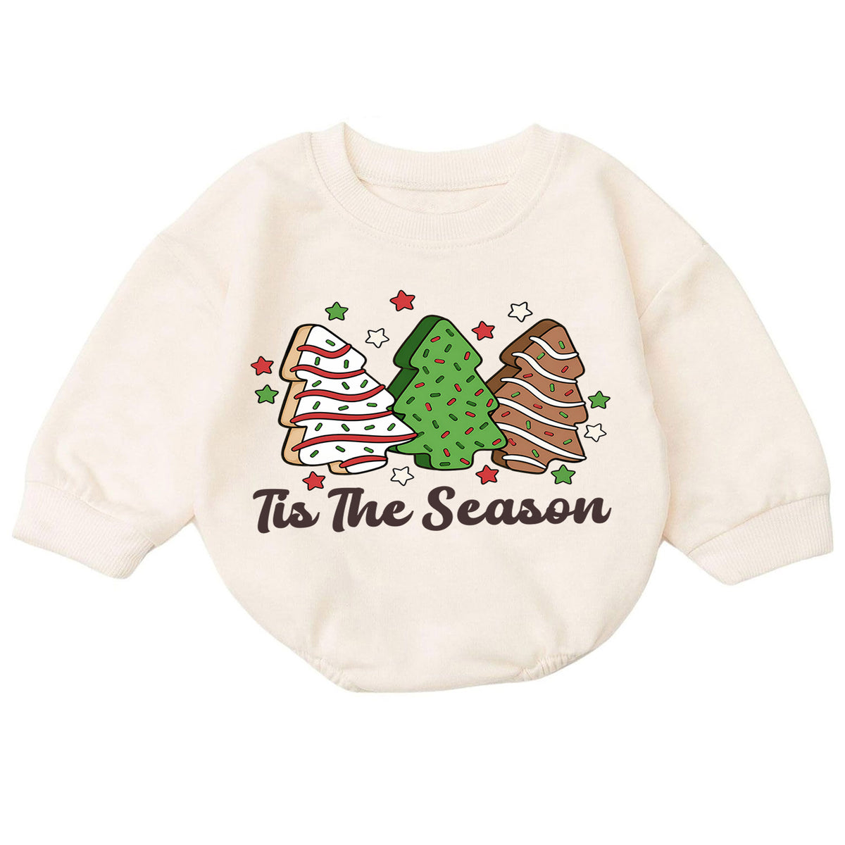 Tis the Season Christmas Cookie Baby Romper, Tree Cookie Holiday Romper, Toddler Xmas Outfit, Baking Christmas Gift — product view 7