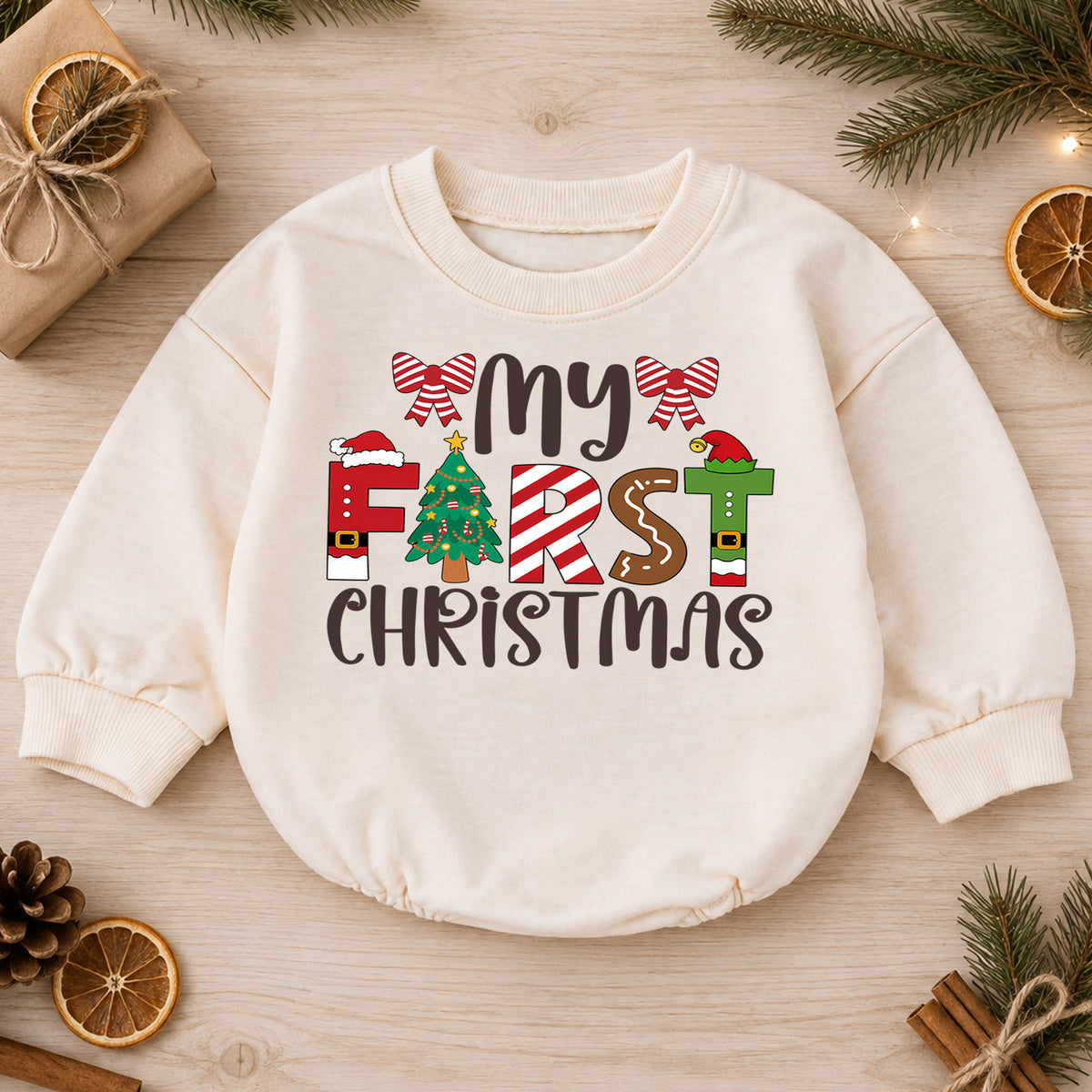 My First Christmas Baby Romper, Baby First Christmas Outfit, Christmas Romper, Holiday Baby Romper, Cute Xmas Gift for Baby — product view 1