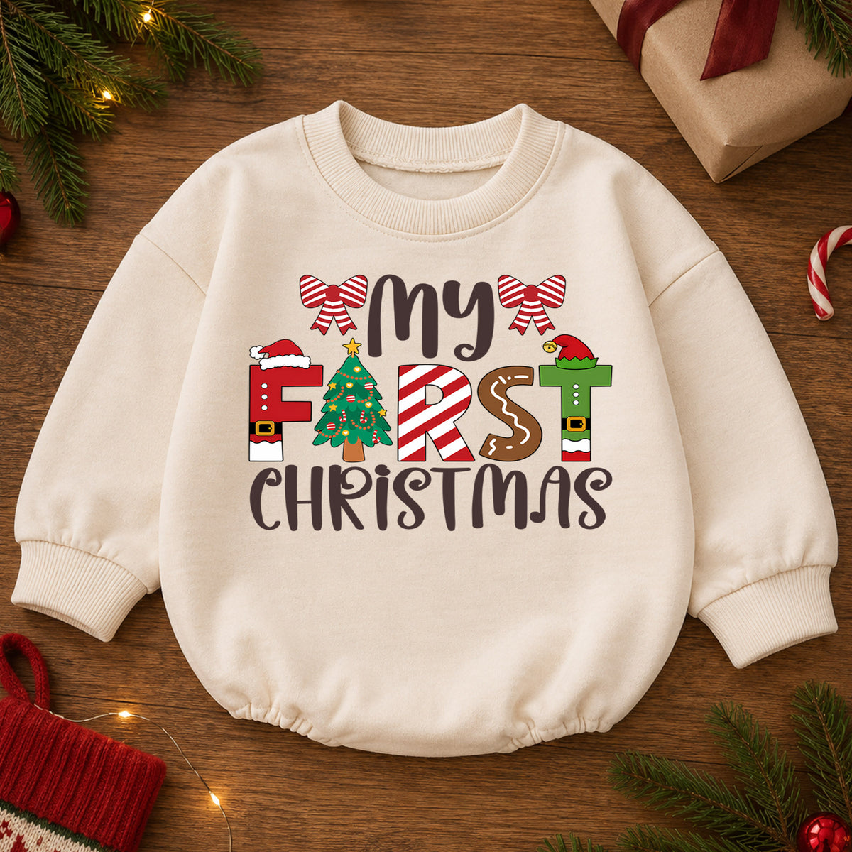 My First Christmas Baby Romper, Baby First Christmas Outfit, Christmas Romper, Holiday Baby Romper, Cute Xmas Gift for Baby — product view 2