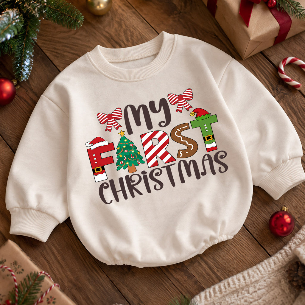 My First Christmas Baby Romper, Baby First Christmas Outfit, Christmas Romper, Holiday Baby Romper, Cute Xmas Gift for Baby — product view 5