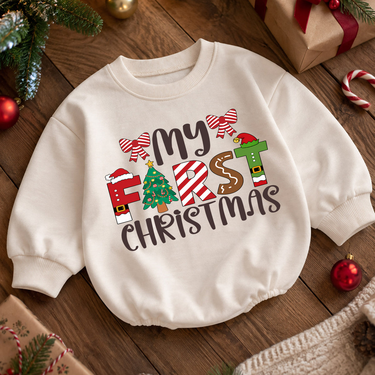 My First Christmas Baby Romper, Baby First Christmas Outfit, Christmas Romper, Holiday Baby Romper, Cute Xmas Gift for Baby — product view 5