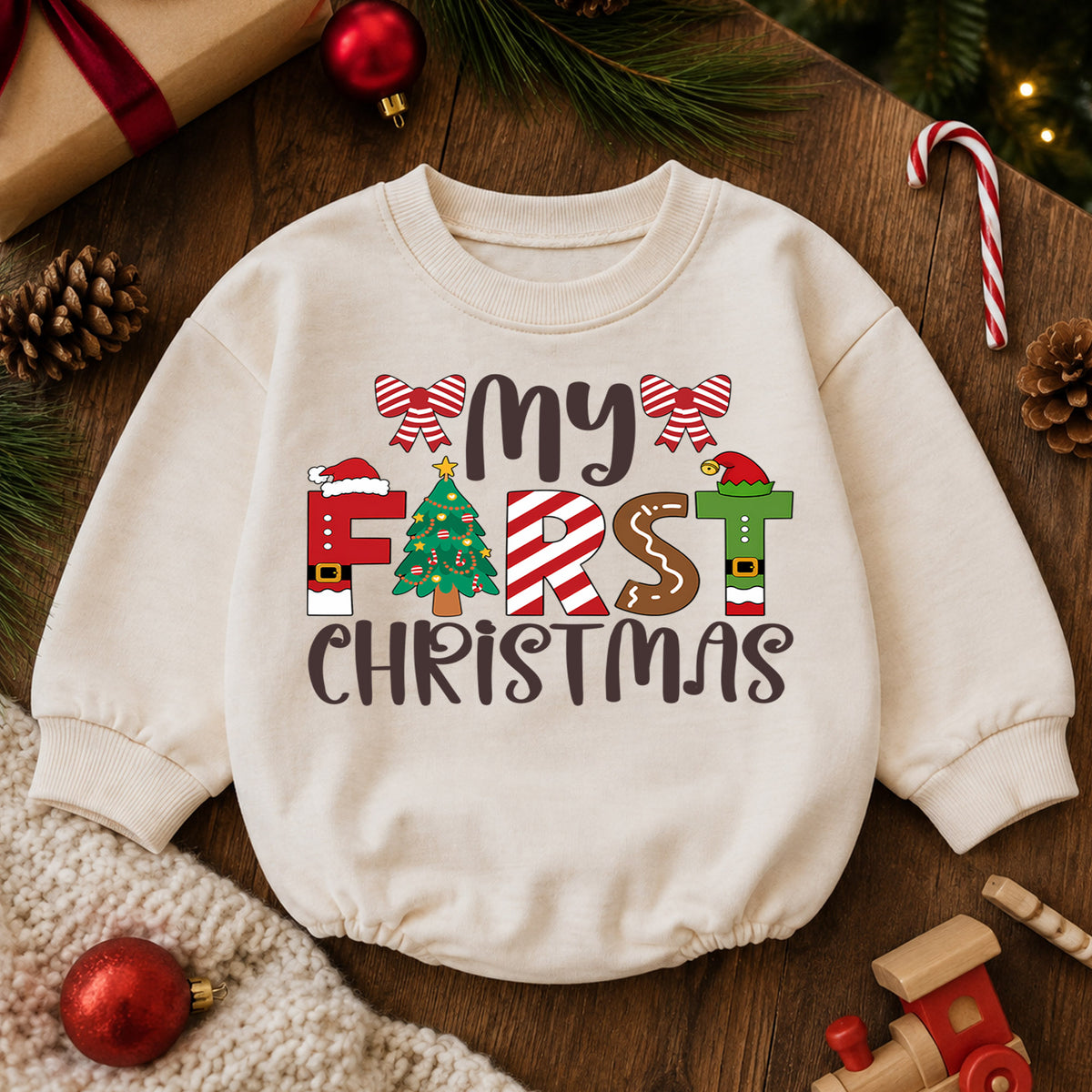 My First Christmas Baby Romper, Baby First Christmas Outfit, Christmas Romper, Holiday Baby Romper, Cute Xmas Gift for Baby — product view 6