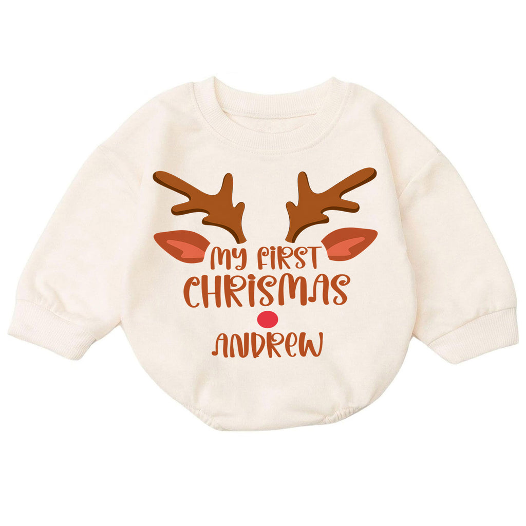 Custom Name Christmas Baby Romper, Personalized Festive Letter Outfit, Reindeer Santa 1st Christmas Holiday Gift for Baby — product view 7