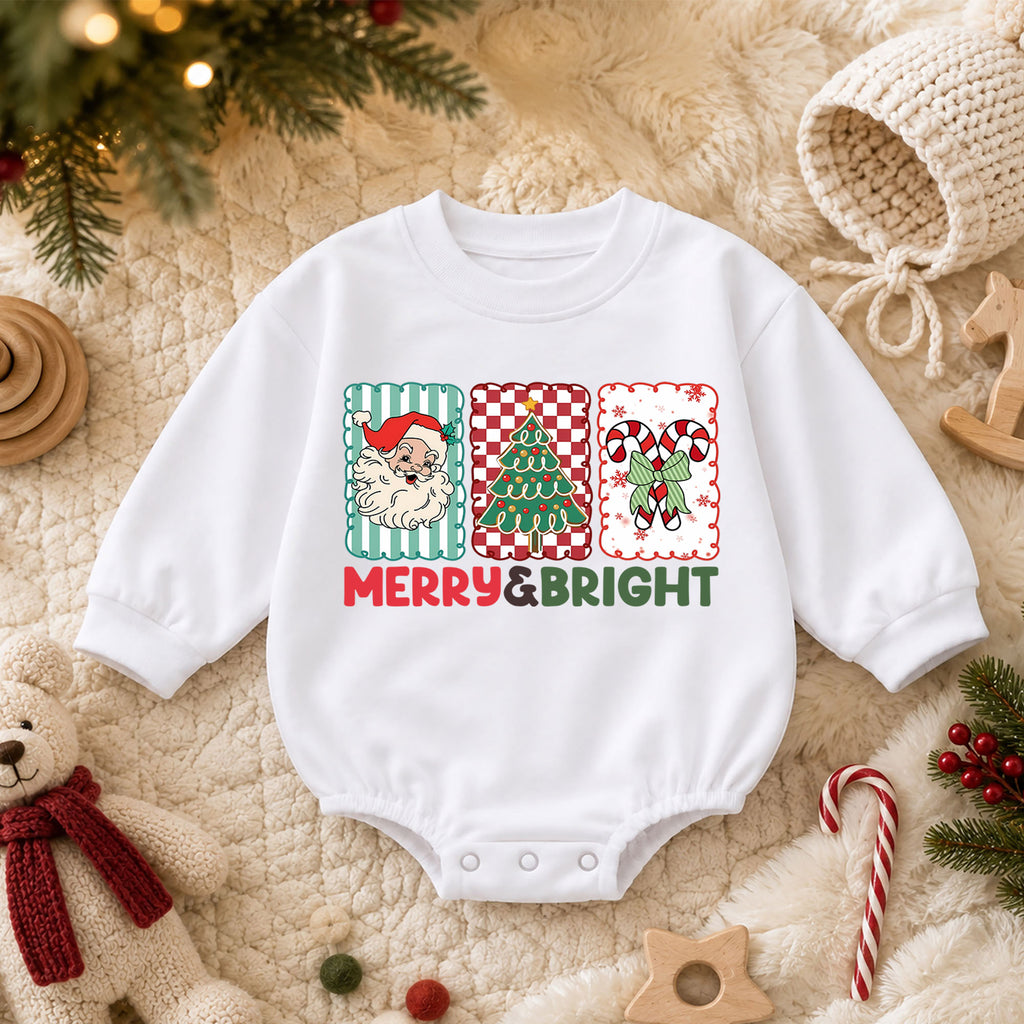 Merry and Bright Christmas Baby Romper, Santa Christmas Outfit, Candy Cane Toddler Romper, Cute Holiday Baby Gift, Xmas Outfit — product view 3