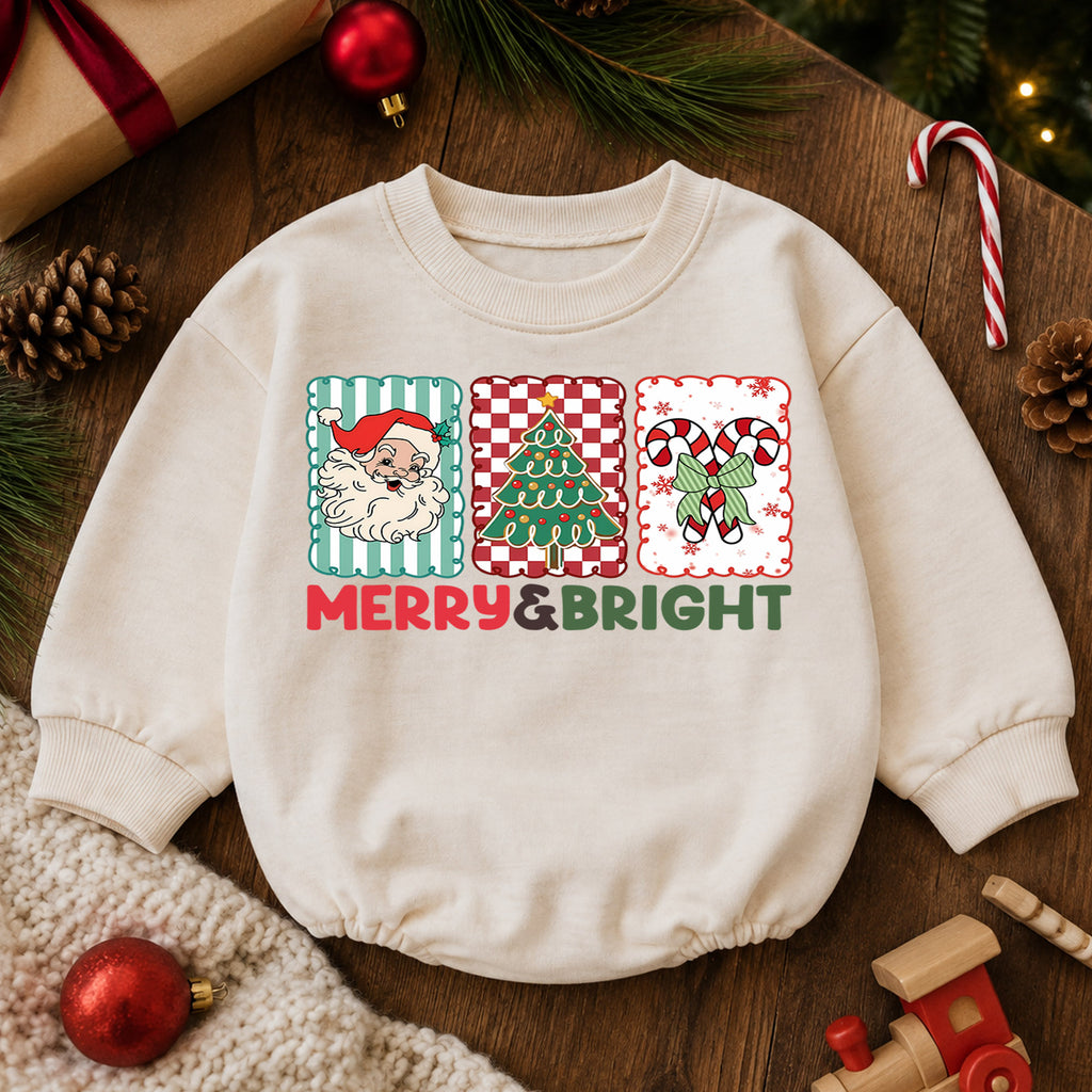 Merry and Bright Christmas Baby Romper, Santa Christmas Outfit, Candy Cane Toddler Romper, Cute Holiday Baby Gift, Xmas Outfit — product view 6