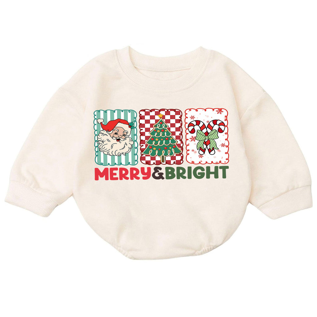 Merry and Bright Christmas Baby Romper, Santa Christmas Outfit, Candy Cane Toddler Romper, Cute Holiday Baby Gift, Xmas Outfit — product view 7