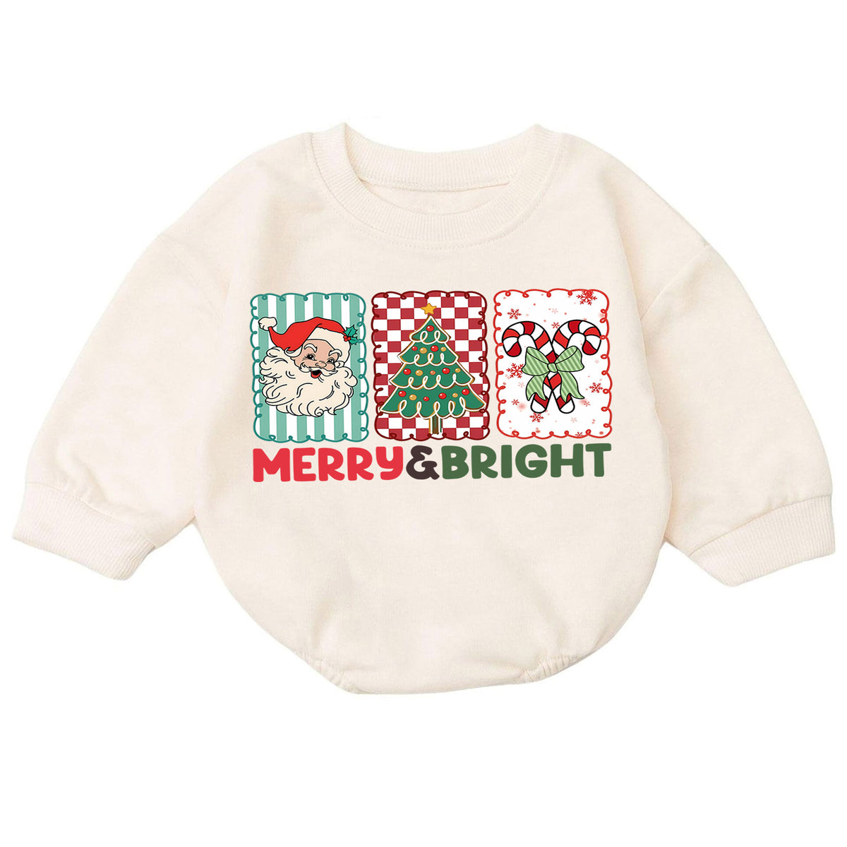 Merry and Bright Christmas Baby Romper, Santa Christmas Outfit, Candy Cane Toddler Romper, Cute Holiday Baby Gift, Xmas Outfit — product view 7