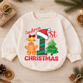 Custom 1st Christmas Birthday Romper, Personalized Name Number One Gingerbread Tree Outfit, My First Birthday Holiday Keepsake Gift — product view 1