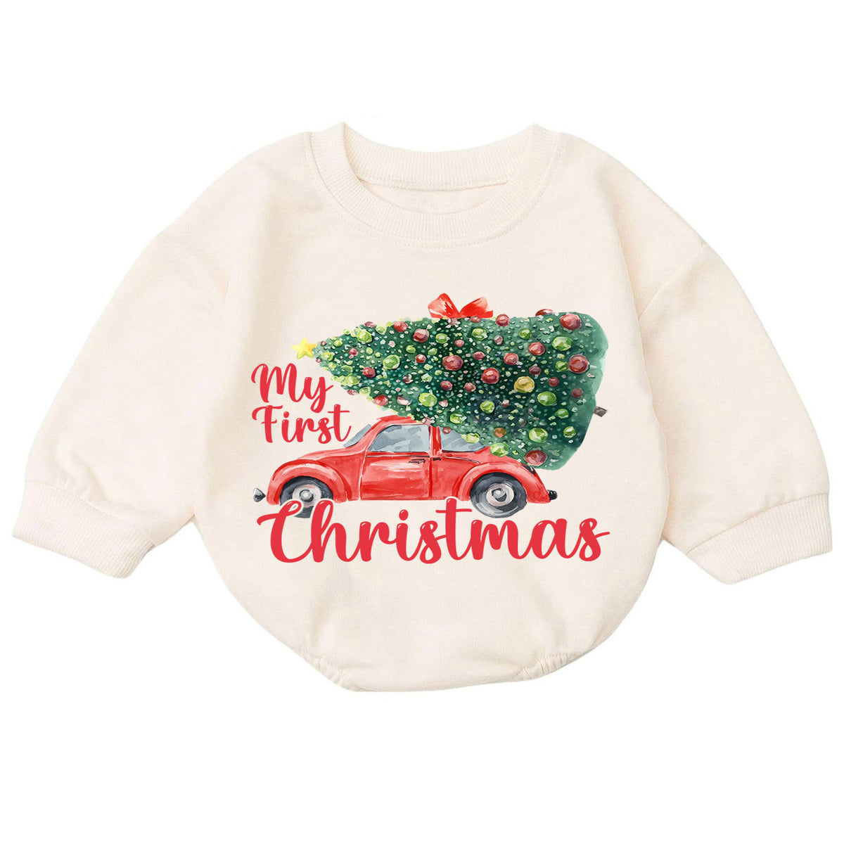 My First Christmas Baby Romper, Vintage Christmas Car Outfit, Christmas Tree Baby Romper, Toddler Holiday Outfit, Xmas Gift — product view 7
