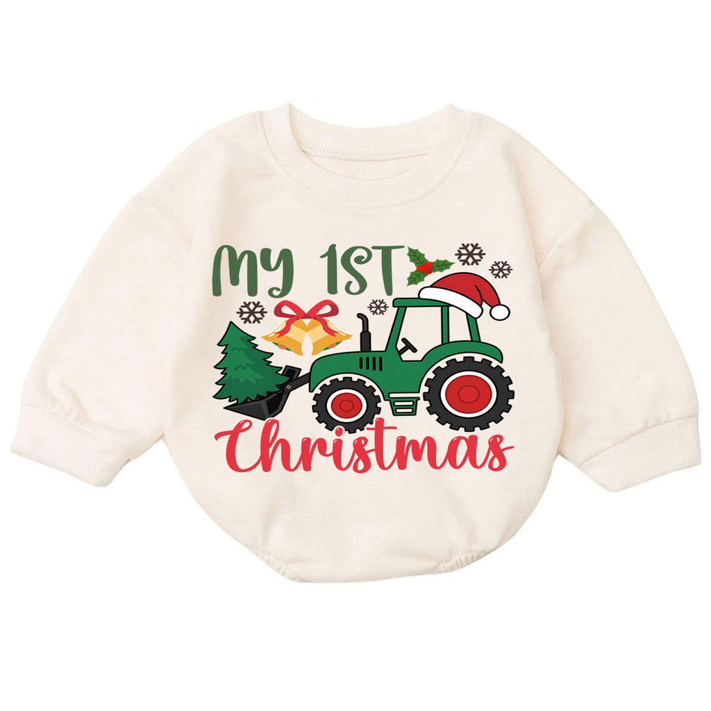 My 1st Christmas Tractor Romper, Farm Baby Christmas Outfit, First Christmas Romper for Boys, 1st Birthday Holiday Keepsake Gift — product view 7