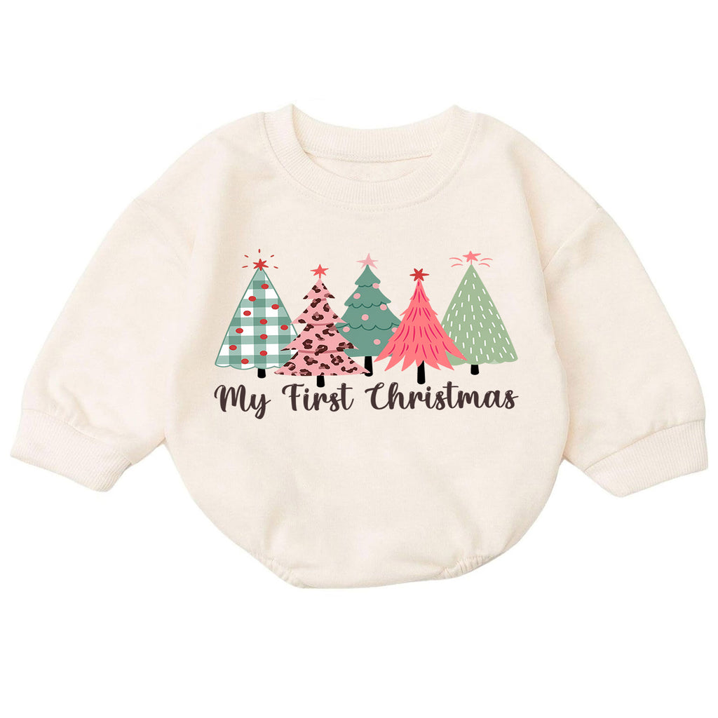 My First Christmas Tree Romper, Pink Leopard Baby Holiday Outfit, 1st Birthday Winter Gift, Baby Girl 1st Christmas Keepsake — product view 7