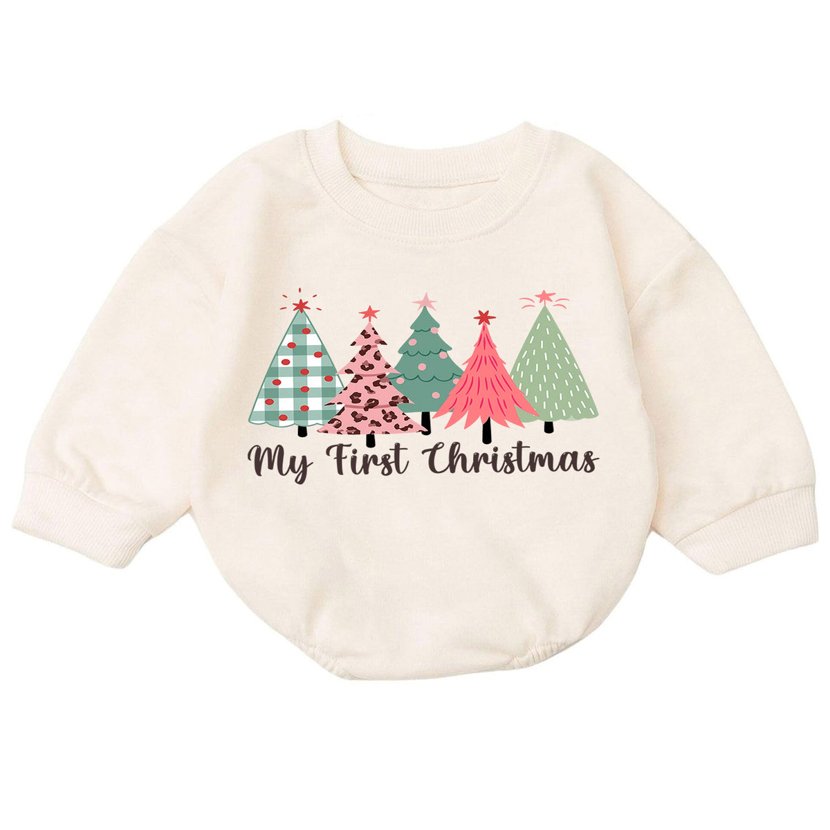 My First Christmas Tree Romper, Pink Leopard Baby Holiday Outfit, 1st Birthday Winter Gift, Baby Girl 1st Christmas Keepsake — product view 7