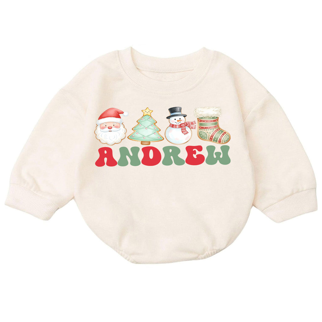 Personalized Name Christmas Romper, Santa Tree Snowman Stocking Holiday Outfit, Custom 1st Christmas Gift, First Birthday Keepsake — product view 7