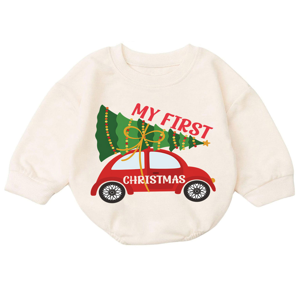 My First Christmas Car Baby Romper, Christmas Tree Car Romper, Baby First Xmas Outfit, Holiday Milestone Keepsake Gift — product view 7