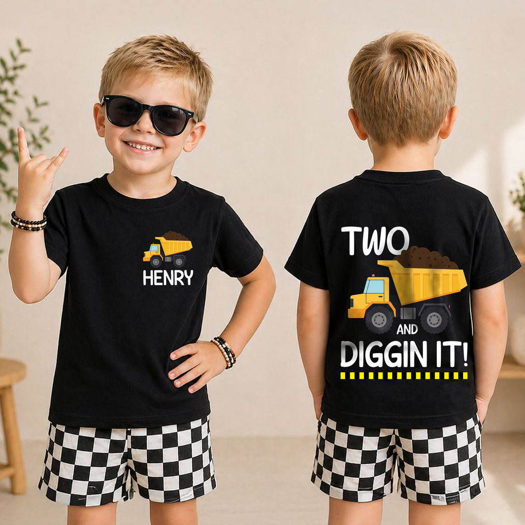 Personalized Two and Digging It 2nd Birthday Shirt for Boys — product view 3