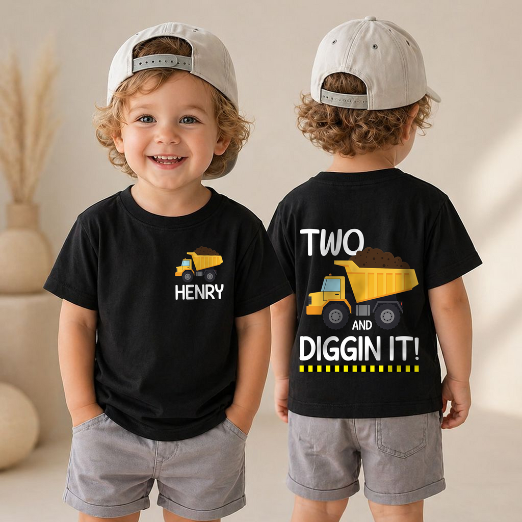 Personalized Two and Digging It 2nd Birthday Shirt for Boys — product view 4