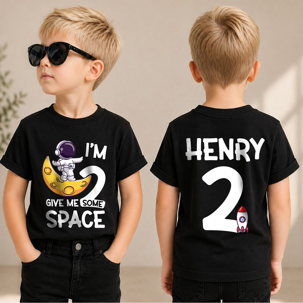 Personalized Space 2nd Birthday Shirt for Boys, Custom Name — product view 3