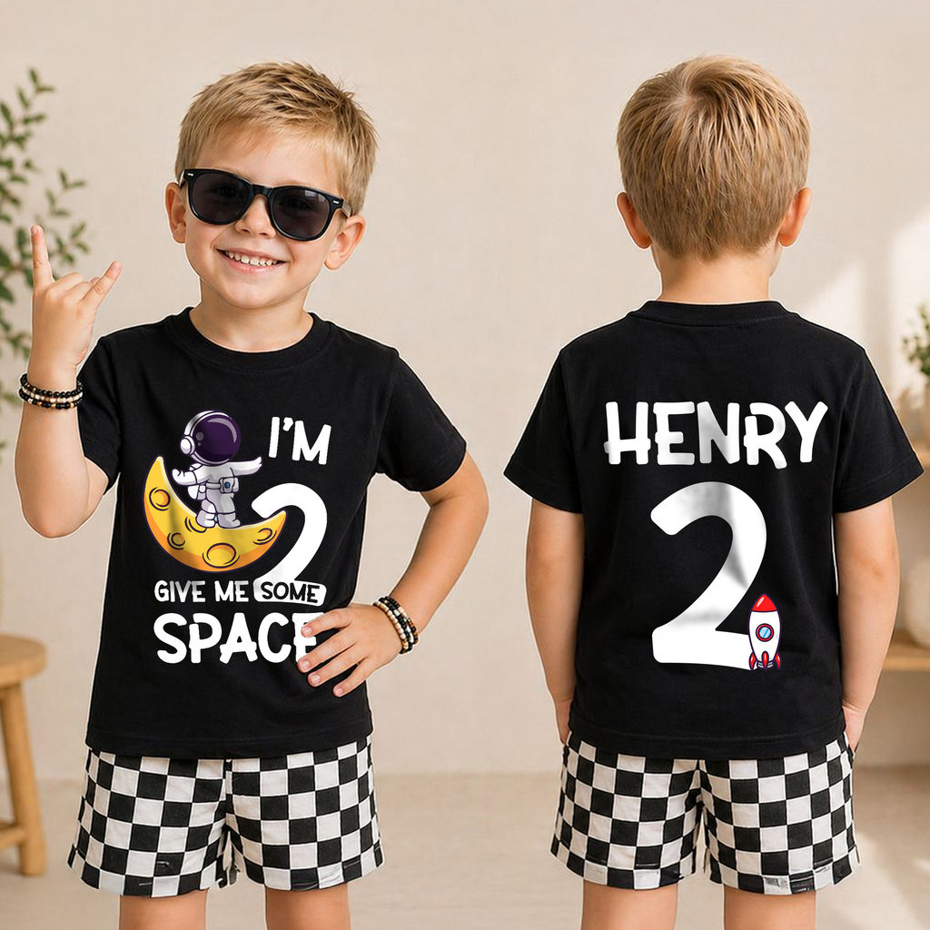 Personalized Space 2nd Birthday Shirt for Boys, Custom Name — product view 5