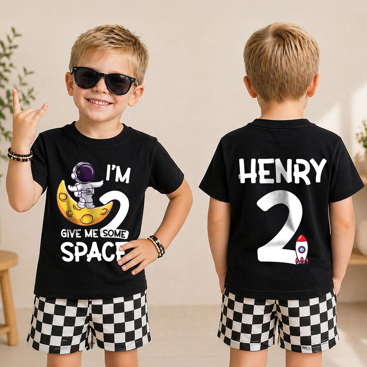 Personalized Space 2nd Birthday Shirt for Boys, Custom Name — product view 5