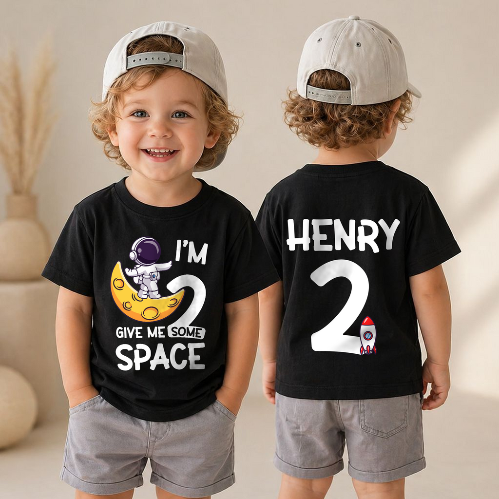 Personalized Space 2nd Birthday Shirt for Boys, Custom Name — product view 6