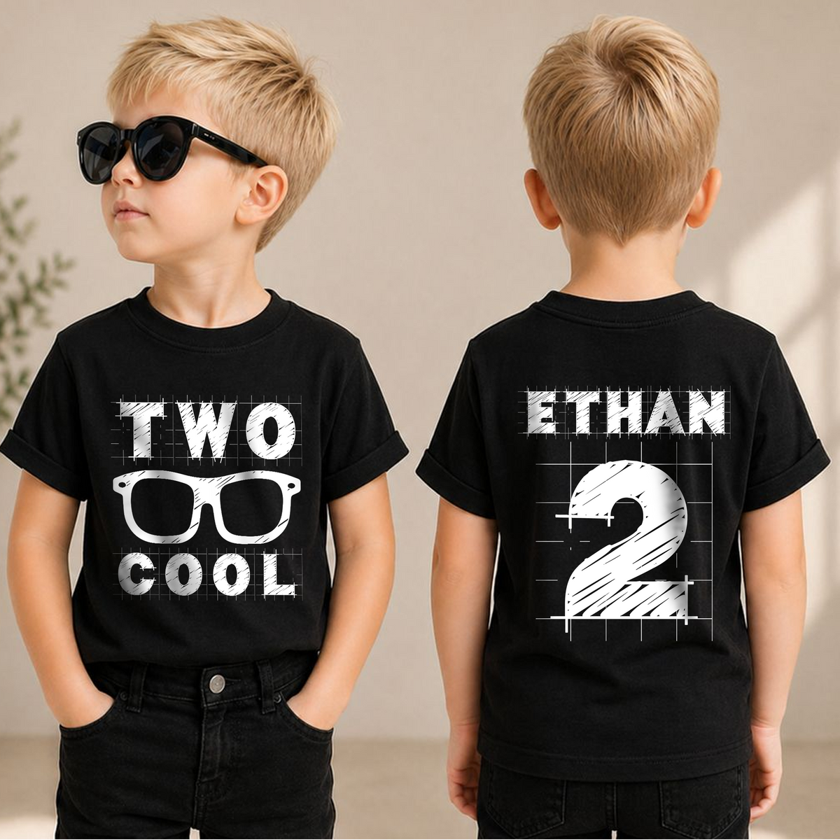 Custom Name TWO COOL 2nd Birthday Shirt for Boys — product view 1