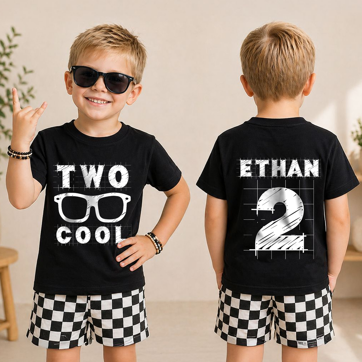 Custom Name TWO COOL 2nd Birthday Shirt for Boys — product view 3