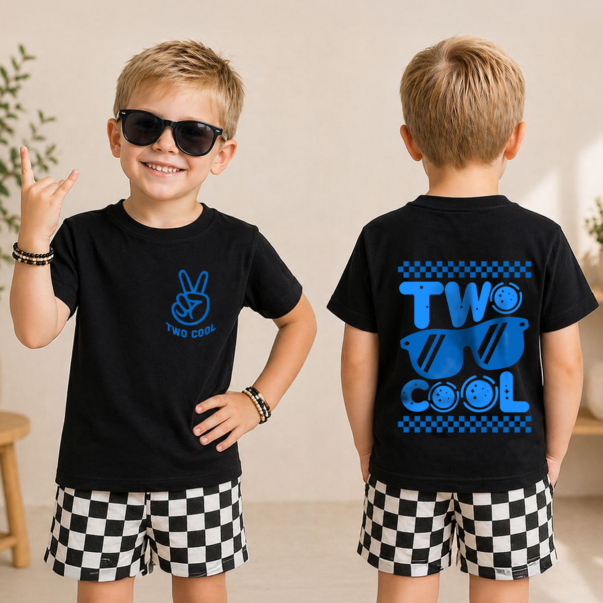Custom TWO COOL 2nd Birthday Shirt for Boys, Cool Kid — product view 3