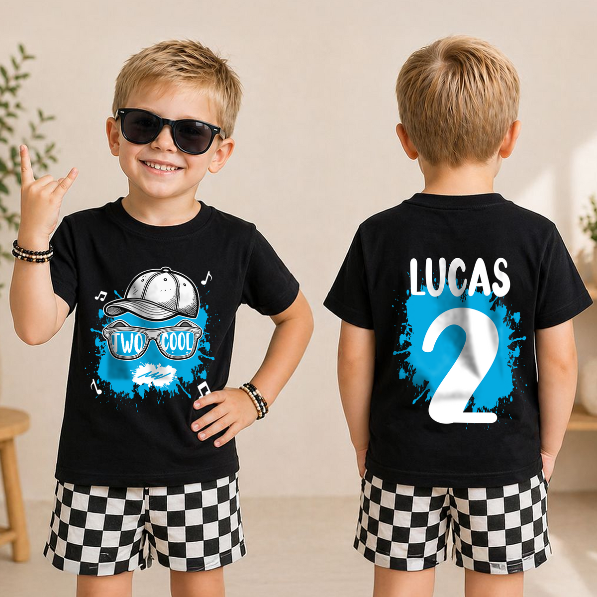 Toddler Personalized TWO COOL 2nd Birthday Shirt for Boys — product view 3