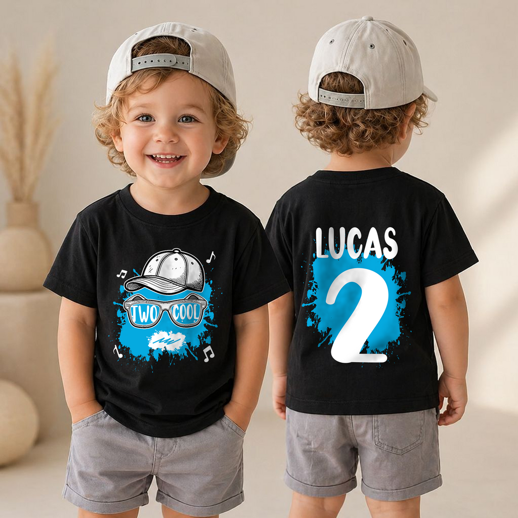 Toddler Personalized TWO COOL 2nd Birthday Shirt for Boys — product view 4