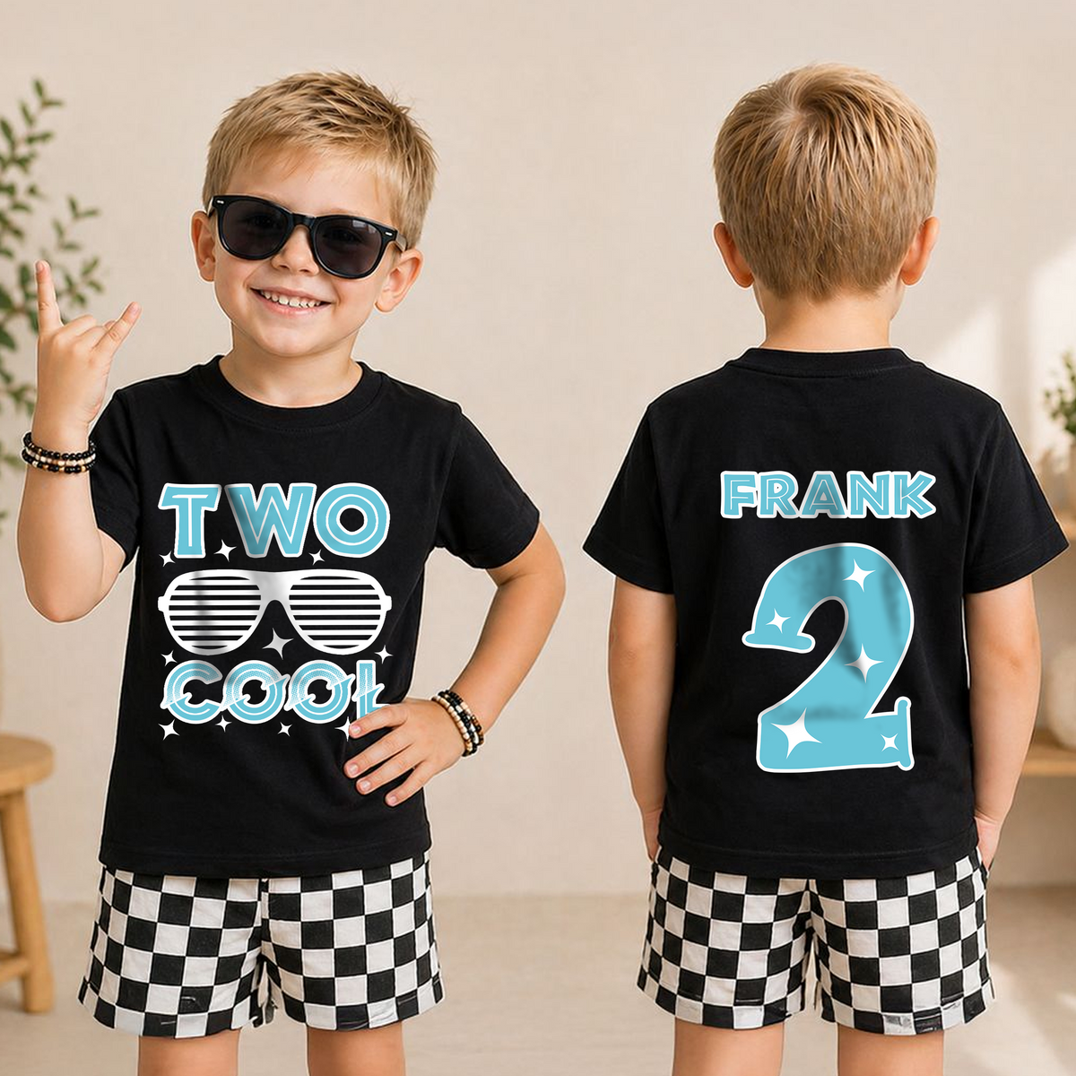 Boys Personalized TWO COOL 2nd Birthday Shirt for Boys — product view 3