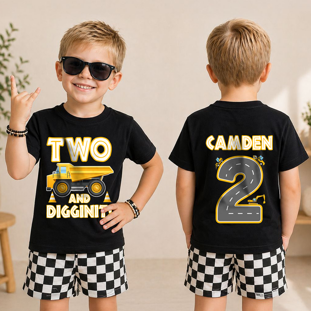 Custom Two and Digging It 2nd Birthday Shirt for Boys — product view 3