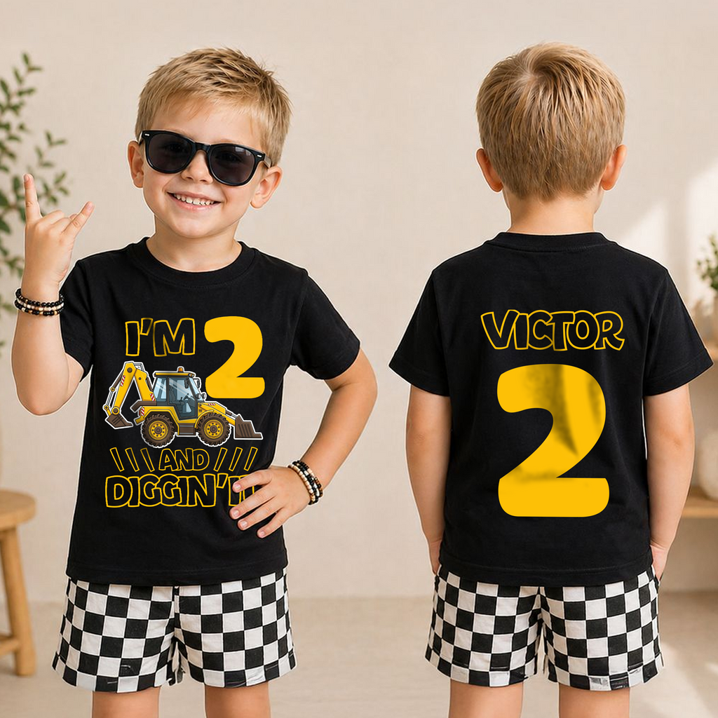Toddler Personalized I'm 2 and Digging It 2nd Birthday Shirt — product view 3