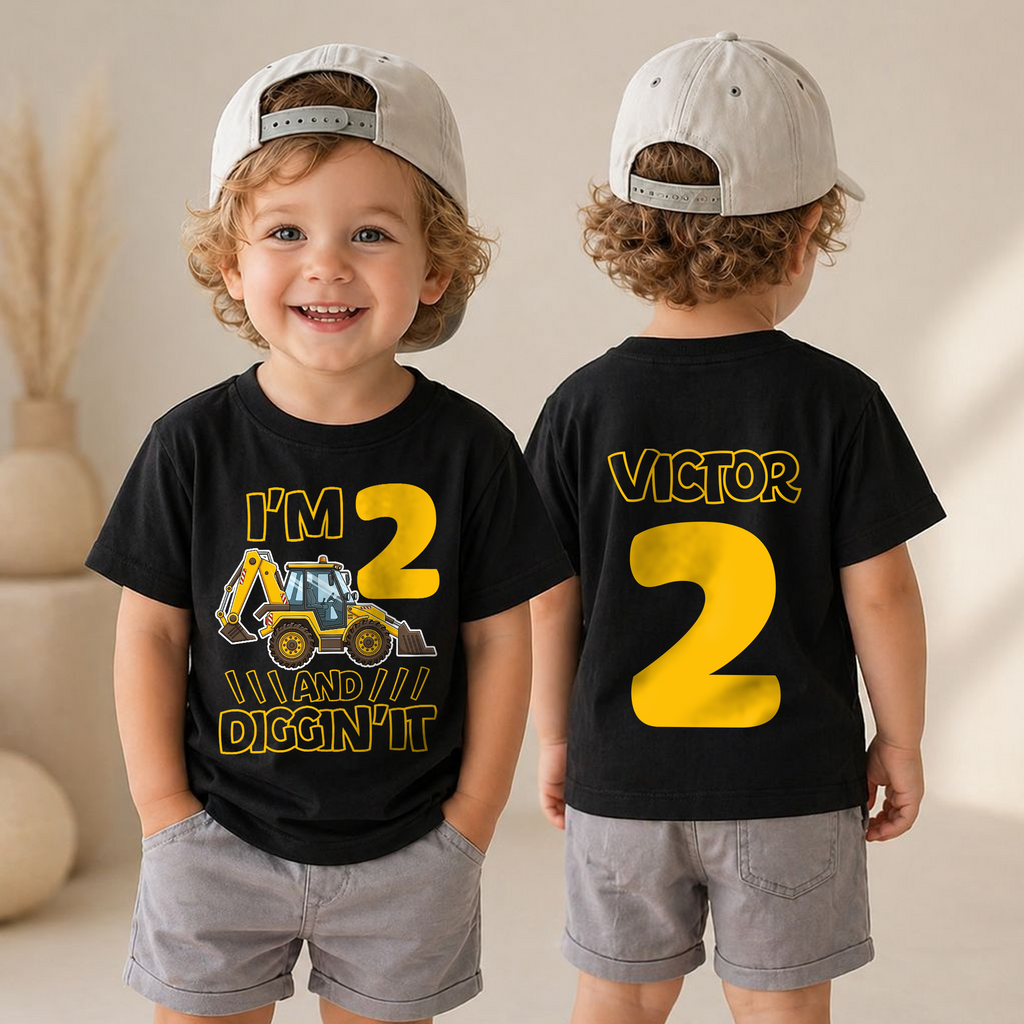 Toddler Personalized I'm 2 and Digging It 2nd Birthday Shirt — product view 4