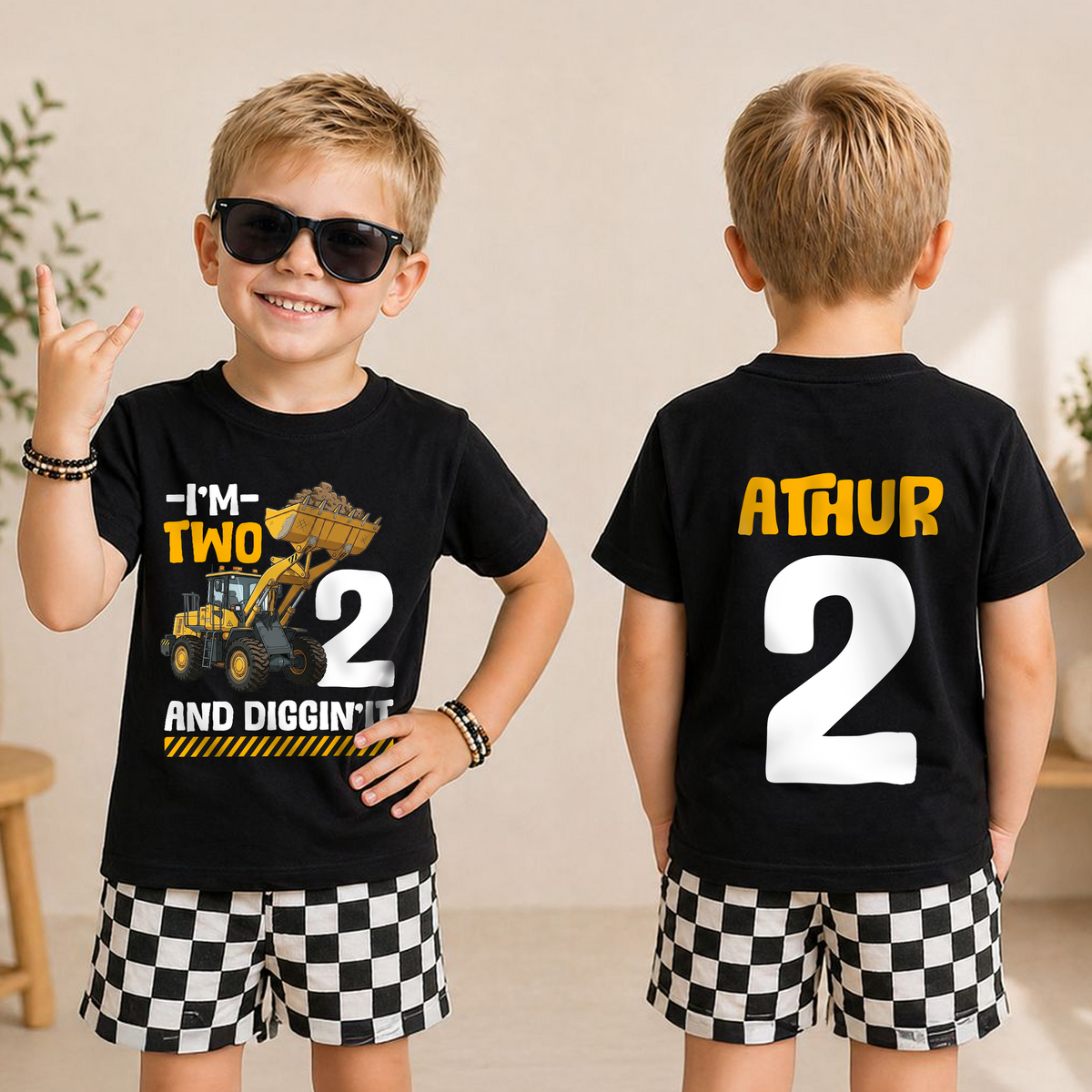 Boys Personalized I'm 2 and Digging It 2nd Birthday Shirt — product view 3