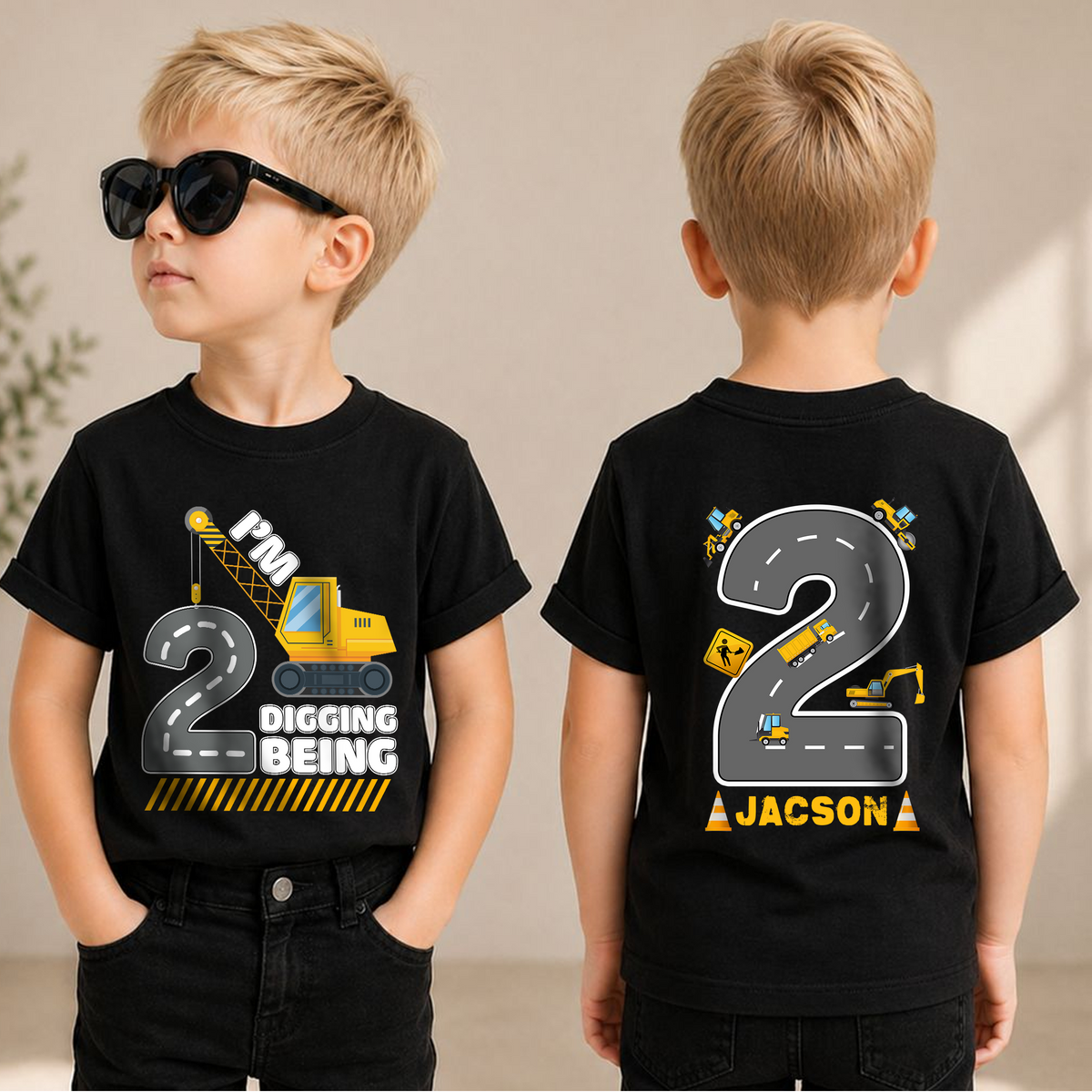 Personalized Construction 2nd Birthday Shirt Boy, Digging It — product view 1