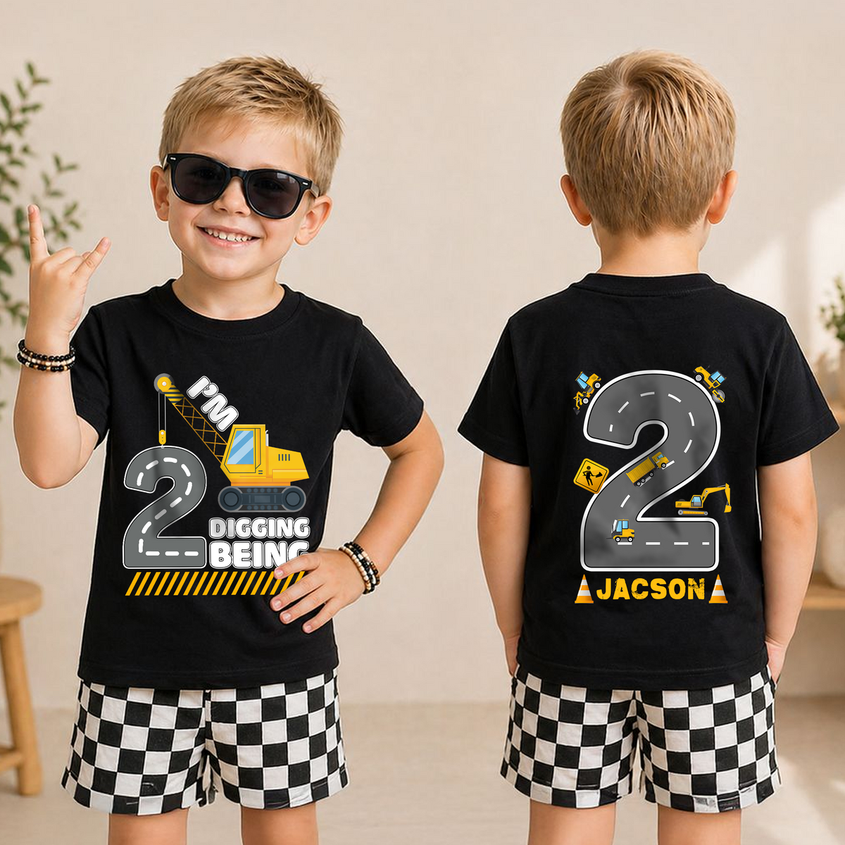 Personalized Construction 2nd Birthday Shirt Boy, Digging It — product view 3