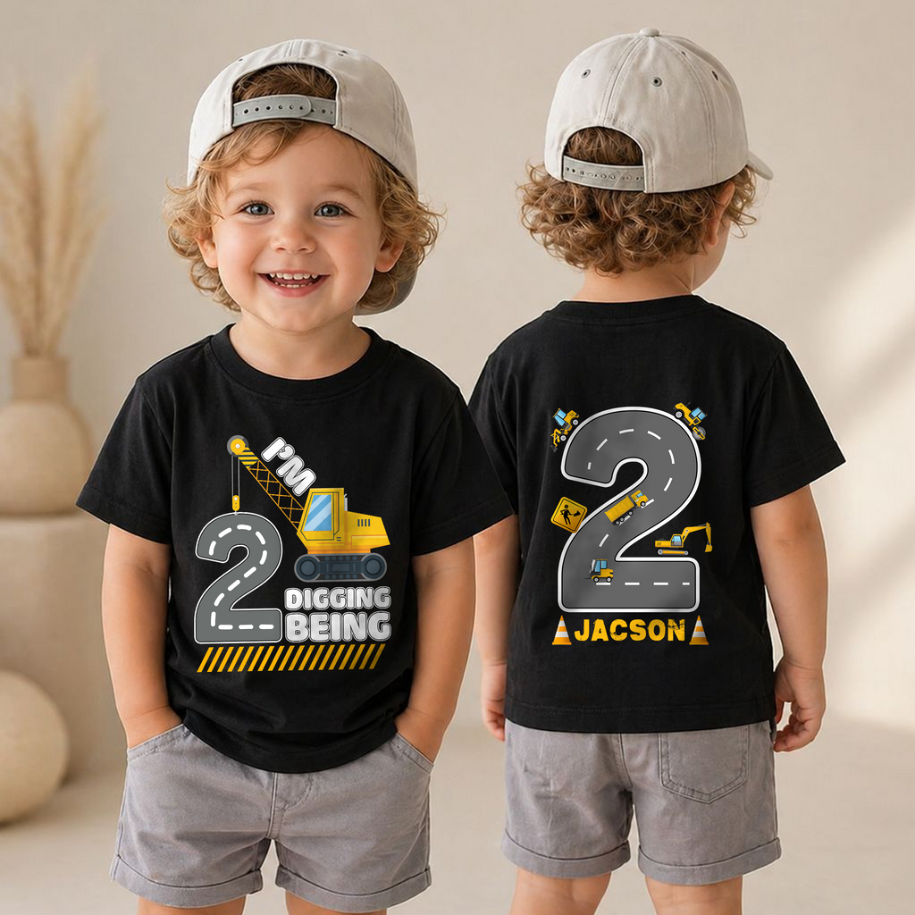 Personalized Construction 2nd Birthday Shirt Boy, Digging It — product view 4