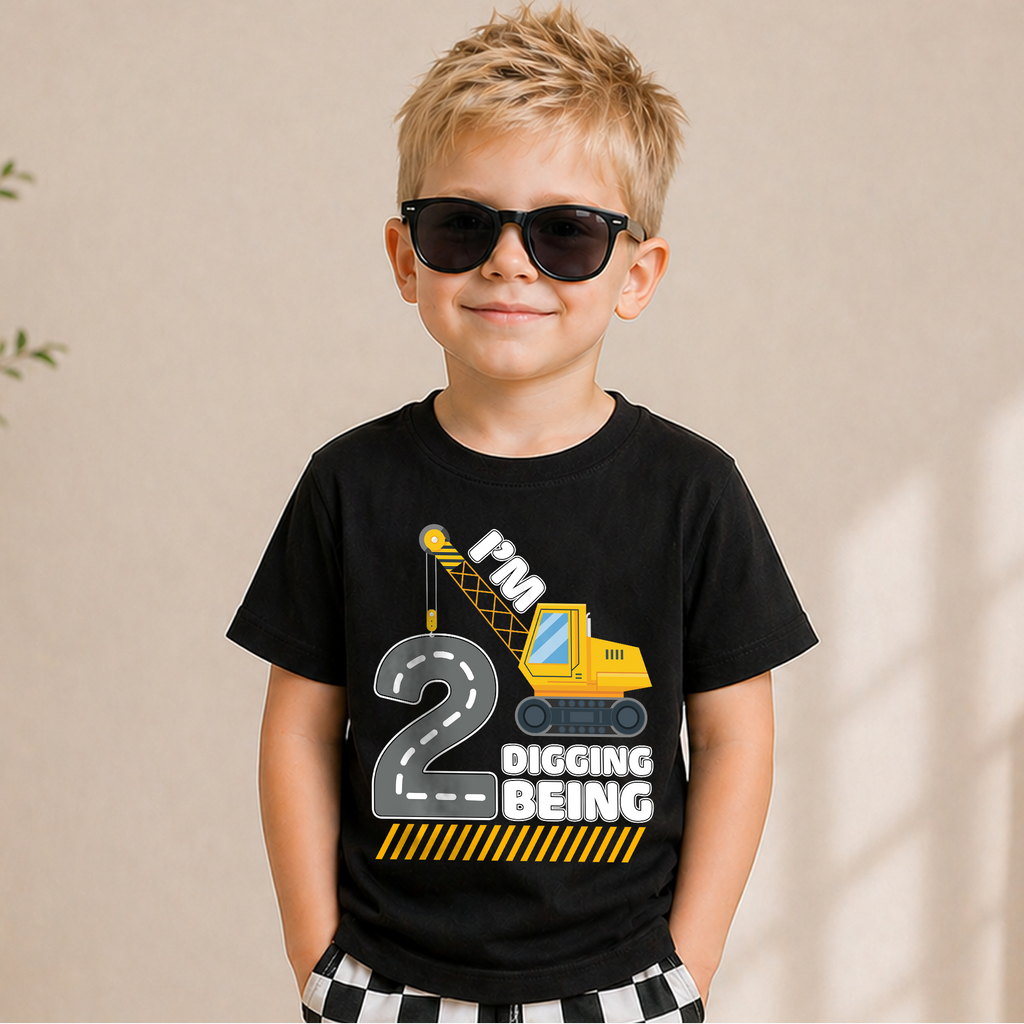 Personalized Construction 2nd Birthday Shirt Boy, Digging It — product view 5