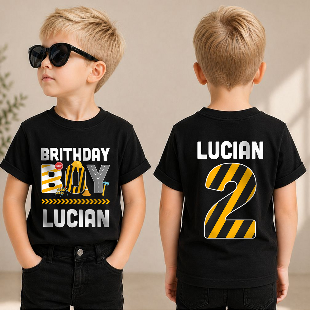 Custom Construction 2nd Birthday Shirt Boy, Digging It — product view 1
