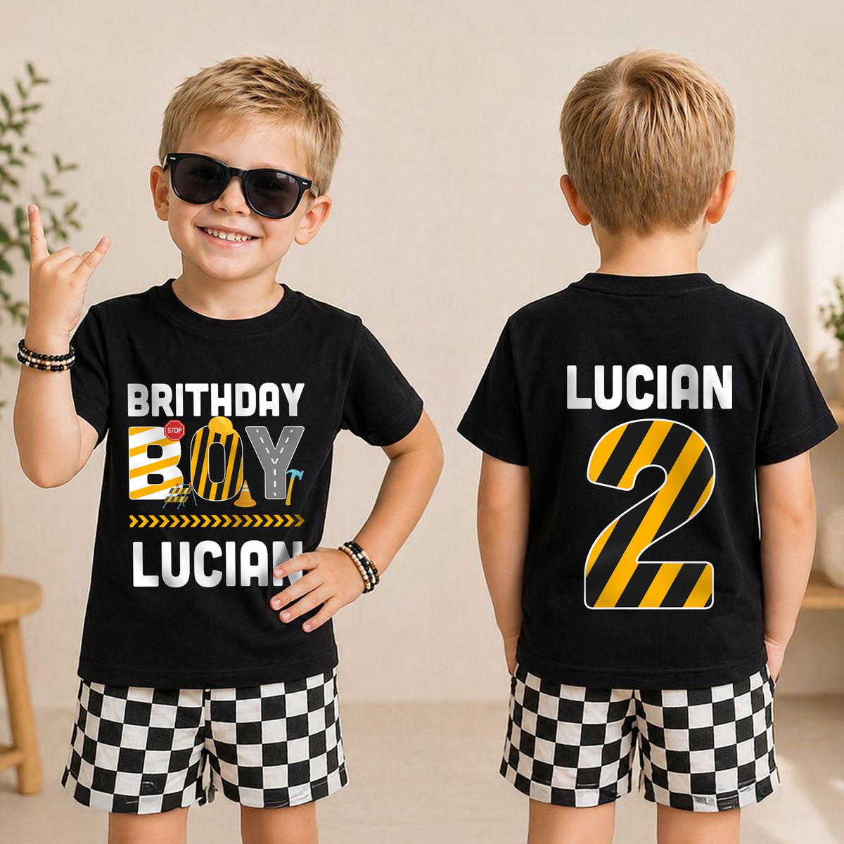 Custom Construction 2nd Birthday Shirt Boy, Digging It — product view 3